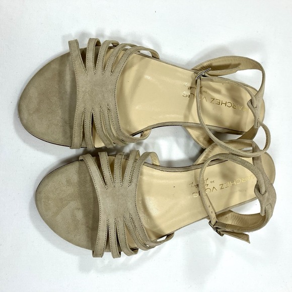 MARCHEZ VOUS Beige Suede Strappy Ankle Strap Flat Sandals Made in Italy Size 9 - Picture 4 of 7